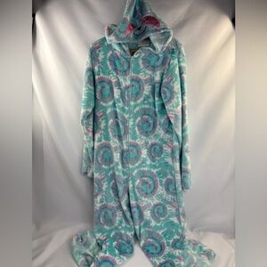 Bobbie Brooks Sleepwear Women's Size L/XL Blue Pink White Footless Onesie Fleece